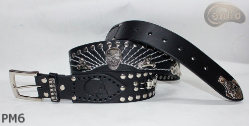 Motorcycle leather trouser belt PM6, length ~ 131 cm