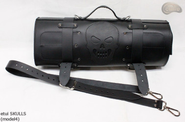Tasche- / Messerabdeckung SCHWARZE NARBENLEDER SKULLS( modell 4)