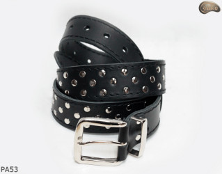 PA53 leather belt with flat decorative rivets