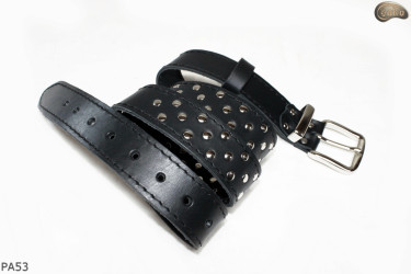 PA53 leather belt with flat decorative rivets