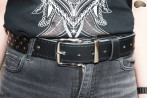PA53 leather belt with flat decorative rivets