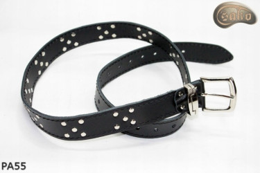 PA55 leather belt with flat decorative rivets