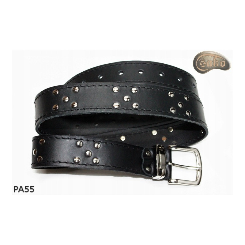 PA55 leather belt with flat decorative rivets