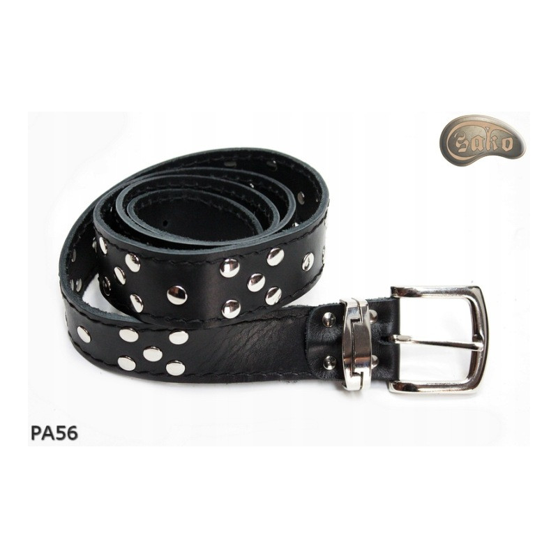 PA56 leather belt with flat decorative rivets