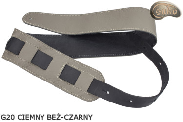 Gitarrengurt G21 für E-Gitarre/Bass – Dunkelbeige/Schwarz, beidseitig verwendbar, Echtleder
