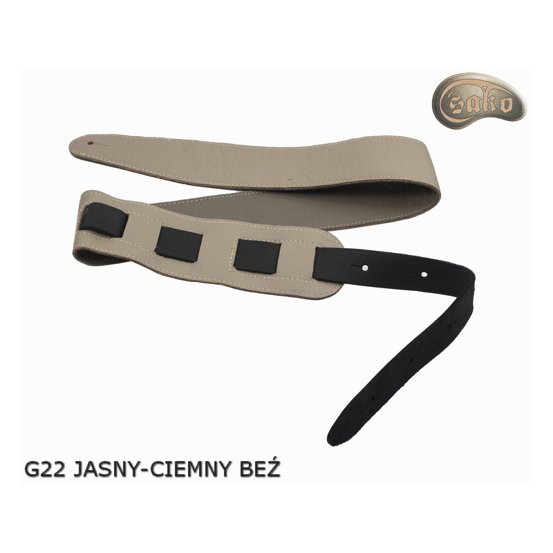 Gitarrengurt G22 für E-Gitarre/Bass – beidseitig verwendbar, Echtleder, Dunkel- und Hellbeige