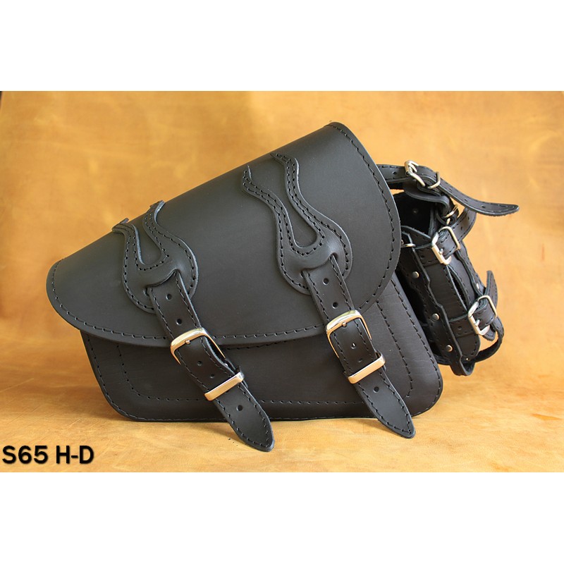 LEATHER SADDLEBAG S65 FLAME H-D SOFTAIL